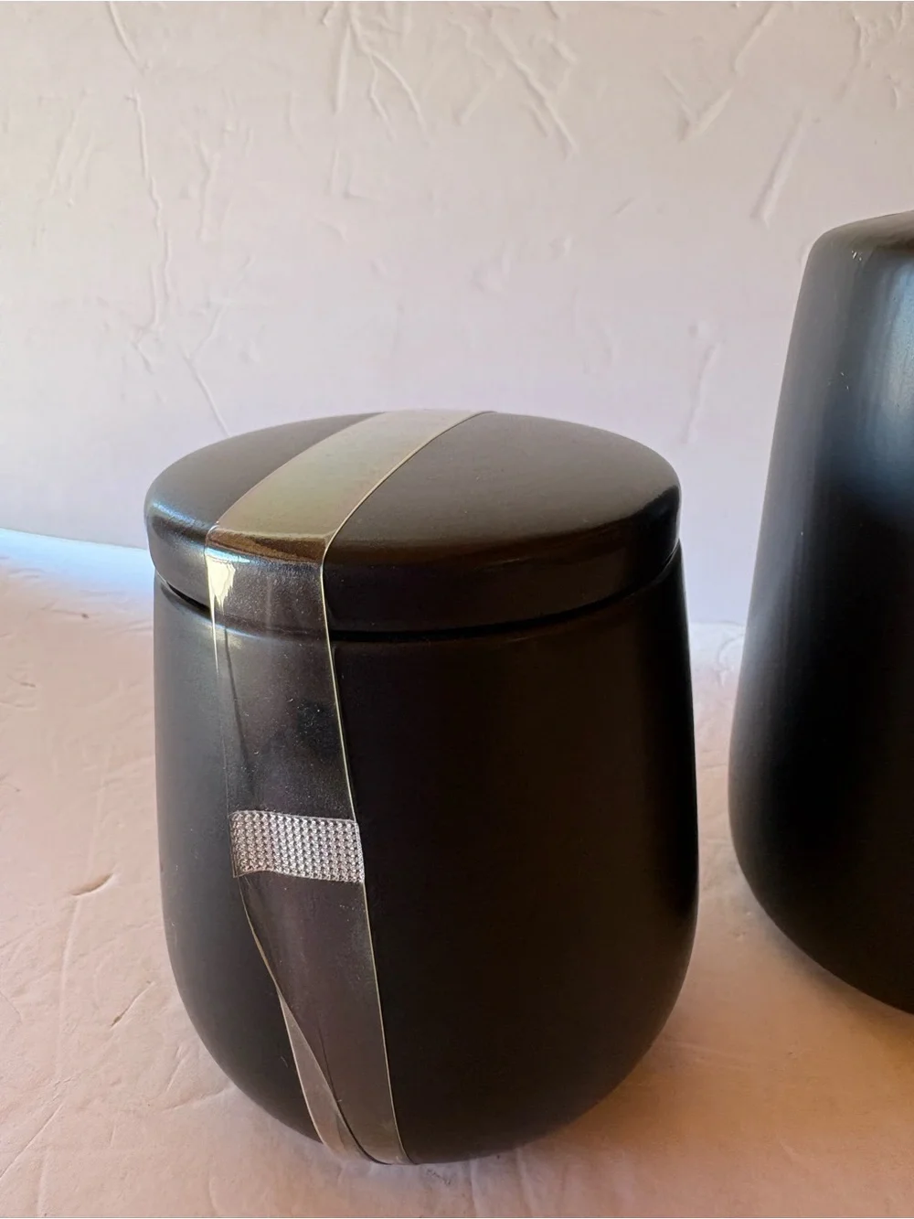 NEW - 2pc: Soft Matte Black Ceramic Bathroom Soap Dispenser and Container